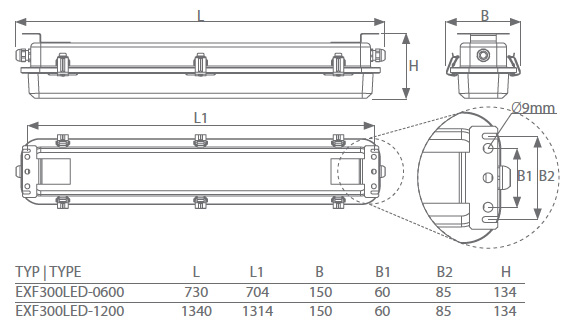 EXF300LED wymiary