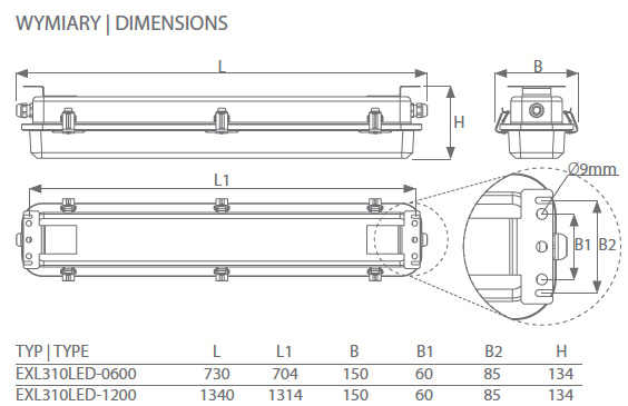 EXL310LED wymiary