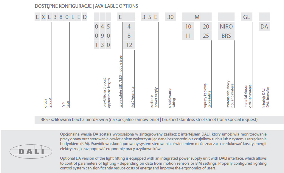 EXL380LED available configurations