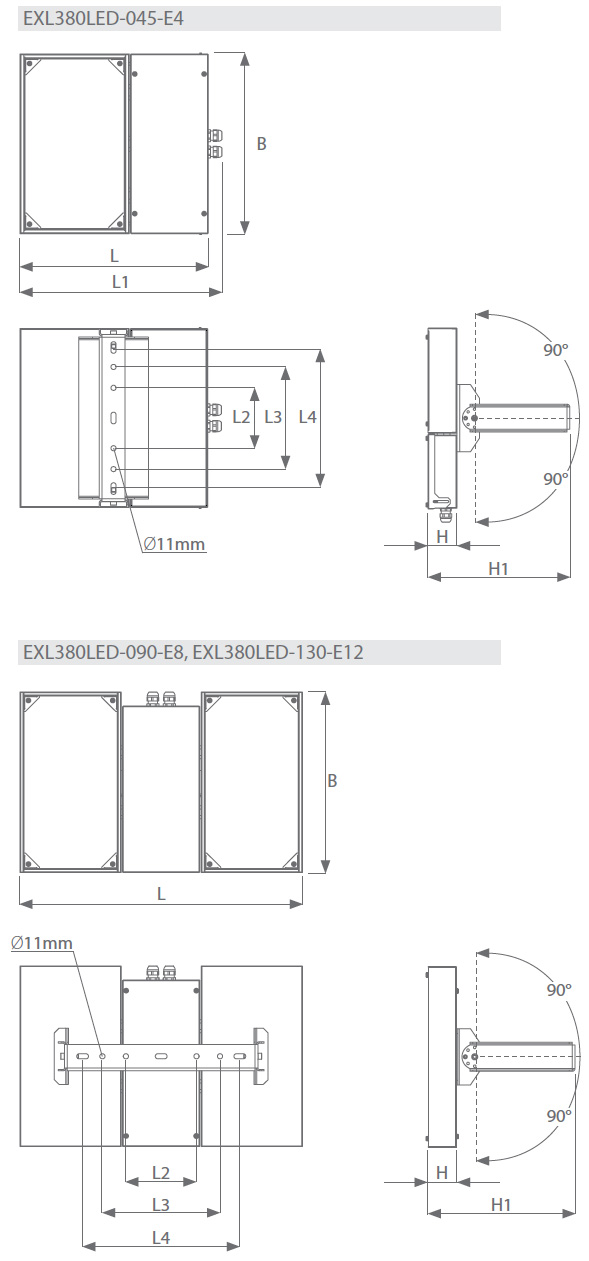 EXL380LED wymiary