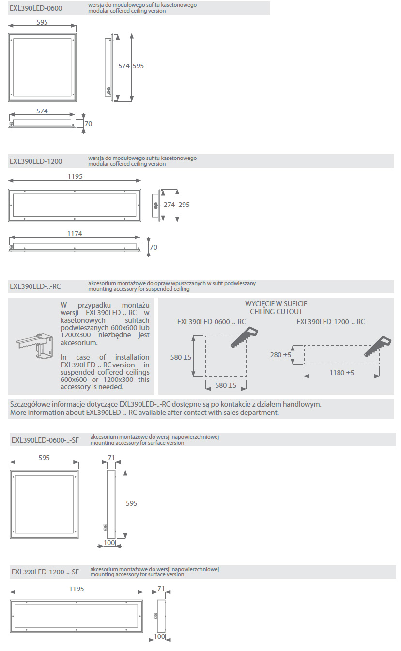 EXL390LED dimensions